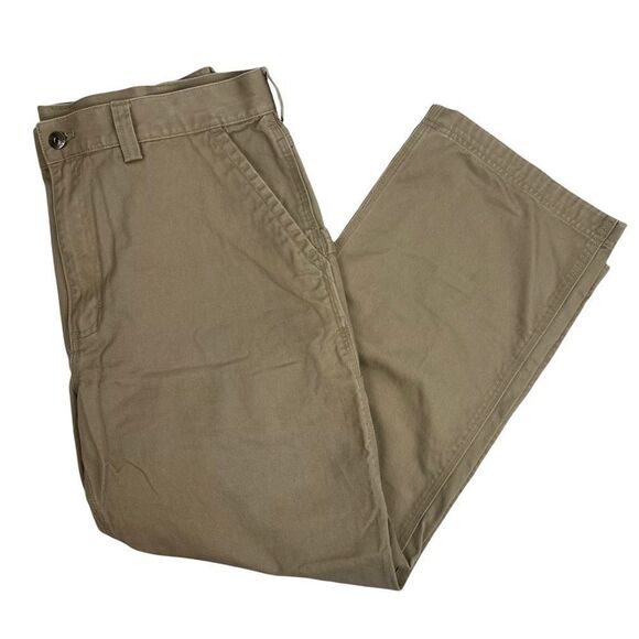 Duluth Trading Co Men’s Carpenter Flat Front Pants Khaki Relaxed 37x28 EUC - Picture 2 of 9
